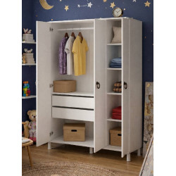 3 KAPILI, 2 ÇEKMECELİ BEYAZ  GARDIROP, ELBİSE DOLABI, ÇOCUK ODASI DOLABI