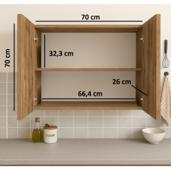 70LİK ATLAS ÇAM ÜST MODÜL, MUTFAK DOLABI, ÇOK AMAÇLI DOLAP, KİLER DOLABI
