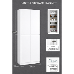 Santra Beyaz Kulpsuz 4 Kapaklı Çok Amaçlı Dolap