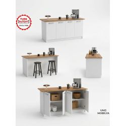 PATENTLİ BENZİLA SERİSİ 160 CMLİK ADA MUTFAK BAR MASASI YEMEK MASASI BEYAZ &MEŞE 103