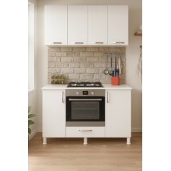 140lık Beyaz Üst Dolaplı Ankastre Dolabı, Mutfak Dolabı, Çok Amaçlı Dolap 