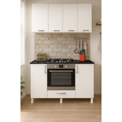 140lık Bendir-Beyaz Üst Dolaplı Ankastre Dolabı, Mutfak Dolabı, Çok Amaçlı Dolap 