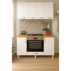 140lık Meşe-Beyaz Üst Dolaplı Ankastre Dolabı, Mutfak Dolabı, Çok Amaçlı Dolap 